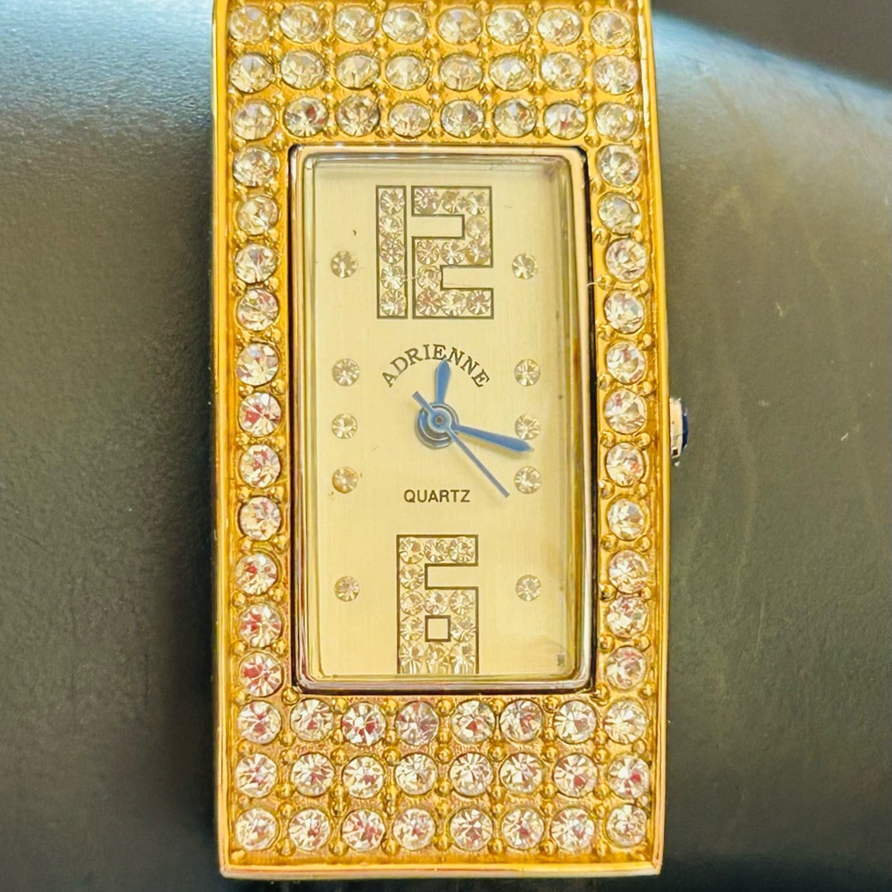 Adrienne Gold Crystal-Embellished Women's Watch/Cuff 🩷 Hinged Vintage